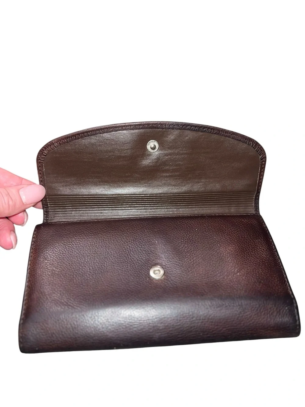 Vintage Genuine Leather Checkbook Cover Wallet Brown Organizer Register Holder